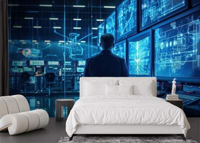 engineer and architect working with futuristic digital interface as concept Wall mural