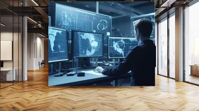 Engineer working on computer in control room. Engineering and technology concept Wall mural