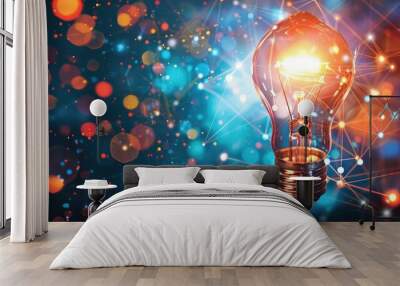 Innovation and Technology glowing light bulb with a beautiful bokeh background, creating a visually striking and inspirational effect Wall mural