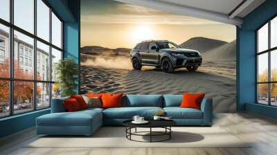 luxury car on sand dunes Wall mural