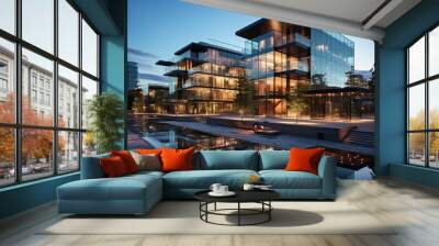 modern building in the city at night and beautiful landscaping Wall mural