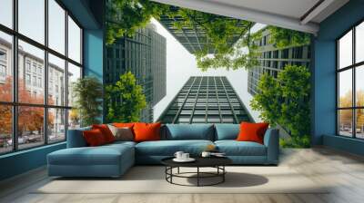 Modern office building with green trees in the foreground. Concept of business and success Wall mural