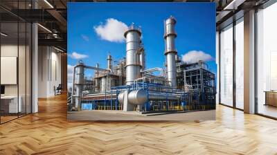 modern petrochemical plant with reactors and converters under heavy sky with copy space Wall mural