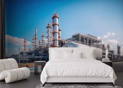 Oil refinery, petrochemical plant, petrochemical industry. Industrial background Wall mural