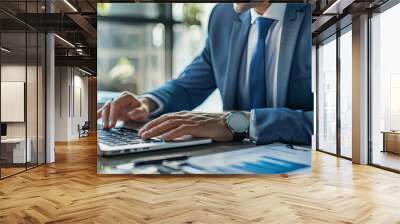 professional working at a laptop in an office environment Wall mural