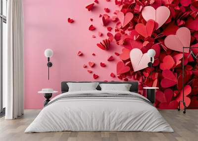 Valentine's day background with red hearts on pink background Wall mural