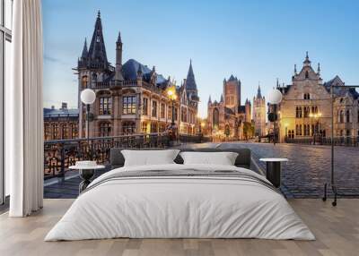 Belgium historic city Ghent at sunset Wall mural