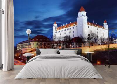 Bratislava castle from parliament at twilight - Slovakia Wall mural