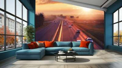 Highway transportation with cars and Truck - Traffic Wall mural