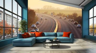 Highway with cars and Truck Wall mural