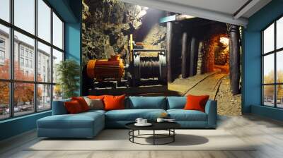 Historical gold, silver, copper mine with machine Wall mural