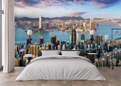 Hong Kong skyline from Victoria Peak on a sunny day Wall mural