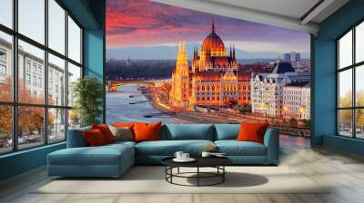 Hungarian parliament, Budapest at sunset Wall mural