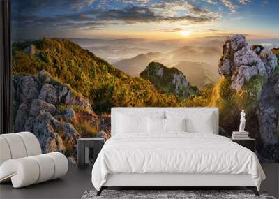 Landcape of mountain at sunset panorama from peak Velky Choc, Slovakia Wall mural