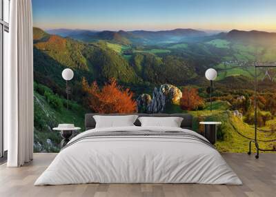 Landscape with rocky mountains at sunset Wall mural