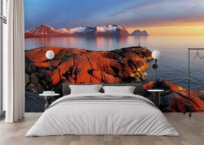 Ocean mountain panorama sunset - Norway Wall mural