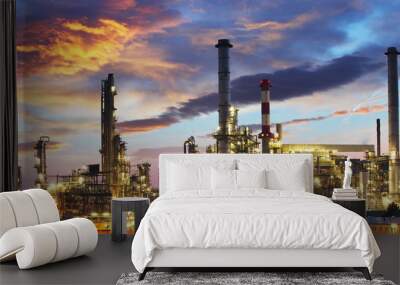 Oil and gas industry - refinery at twilight - factory Wall mural