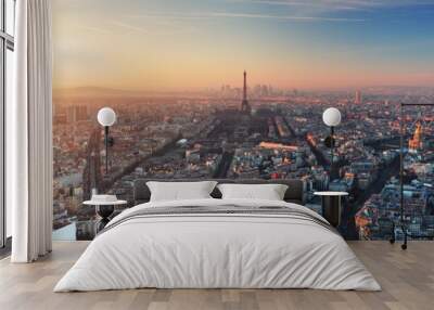 panorama of paris at sunset Wall mural