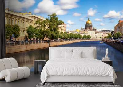 Saint Isaac Cathedral across Moyka river, St Petersburg, Russia Wall mural