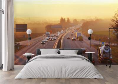 Traffic on highway with cars. Wall mural