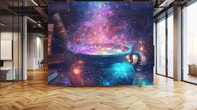 Colorful Magical Cauldron with Bubbling Potions Wall mural