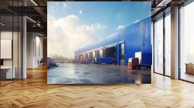 Large Industrial Warehouse Exterior with Trucks Wall mural