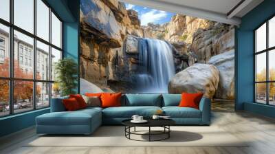 Serene Waterfall Cascading Over Smooth Stones Wall mural