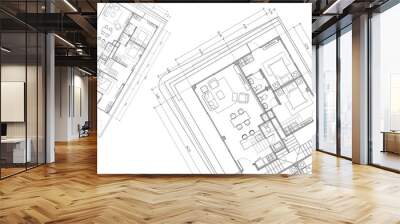 Floor plan designed building on the drawing. Wall mural