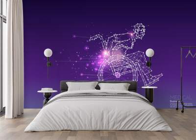 The particles, geometric art, line and dot of business man on wheelchair. Wall mural