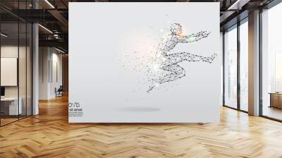 The particles, geometric art, line and dot of human jumping. Wall mural