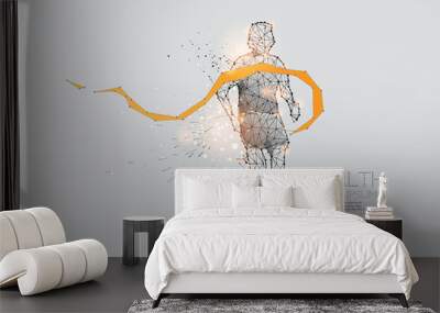 The particles, geometric art, line and dot of Human running. Wall mural