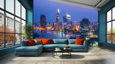 Ho Chi Minh city with Sigon river view at night Wall mural