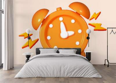 3D rendered vector illustration ringing alarm clock, isolated on a orange background. Volumetric 3D icon of an alarm clock, symbolizing reminders and deadlines. Wall mural