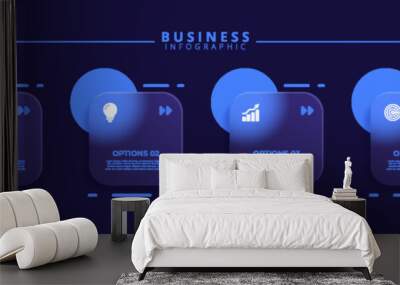 Infographic label design template featuring icons and four distinct steps. Ideal for process charts, presentation slides, workflow schemes, banners, flow diagrams, and data visualizations. Wall mural