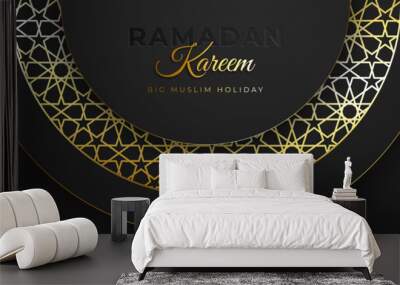 Ramadan Kareem greeting background Islamic with gold patterned on paper color background. Wall mural