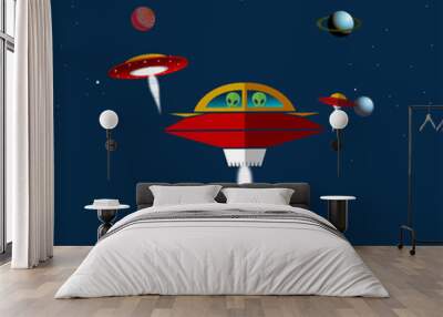 Vector Illustration of World UFO Day, held on 2 July. Wall mural