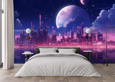  Vaporwave night city landscape Wall mural