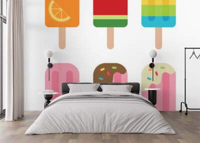 Summer cold, sweet ice cream illustration set. Colorful graphic ice cream design. Wall mural