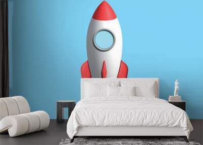 rocket ship launch, business startup concept on blue background. Wall mural