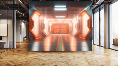 Futuristic Sci Fi Cyber Neon Laser White White Orange Lights Metal Stripe Glossy Wall mural