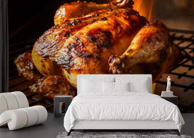 Rotisserie chicken roasting on a grill Wall mural