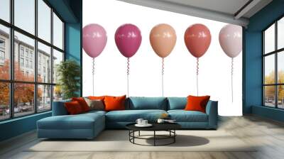 Five colorful balloons isolated on white background, 3d illustration. Wall mural