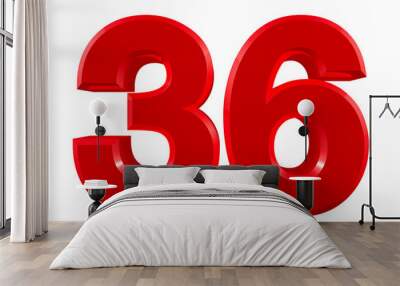 Red numbers 36 on white background illustration 3D rendering Wall mural