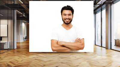 Asian handsome man with a mustache, smiling and laughing isolate Wall mural