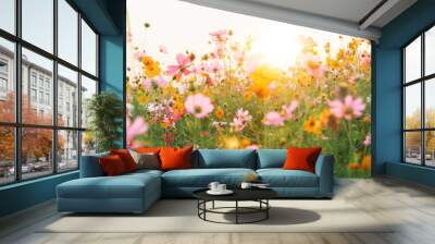 beautiful cosmos flower field Wall mural