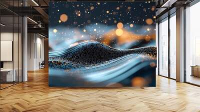 Dynamic wave of fluid particles representing the ever changing nature of big data and digital technology  Abstract side view emphasizing the split complementary color scheme and geometric patterns Wall mural