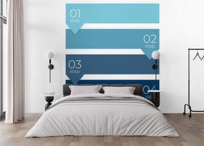 Four steps infographic. Information chart in flat design in square shape. Simple booklet brochure from step 1 to 3. Workflow diagram timeline. Marketing progress template. Vector EPS 10. Wall mural