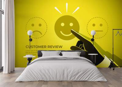 A businessman hand of client chose happy face icon. Customer review concept Wall mural