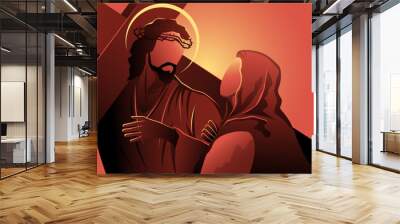 Fourth station, Jesus meets his blessed mother, Mary Wall mural