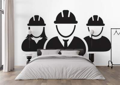 Construction worker icon vector group of contractor people persons profile avatar for team work with hardhat helmet in a glyph pictogram illustration Wall mural